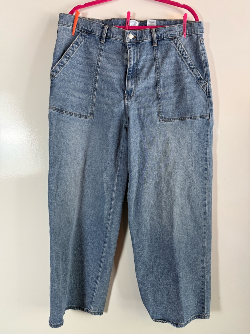 Y2K Time and Tru Wide Leg Crop Jeans High Rise Utility Light Wash Womens 20